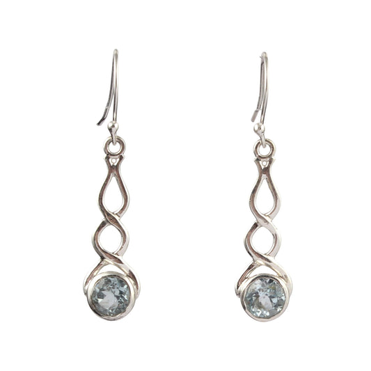 Celtic Blue Topaz Earrings Handmade 925 Sterling Silver Faceted Natural Gemstone Earrings Gift For Her