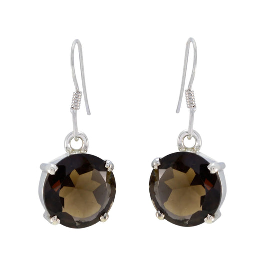 Natural Smoky Quartz Earrings Handmade Faceted Gemstone 925 Sterling Silver Prong Setting Earrings