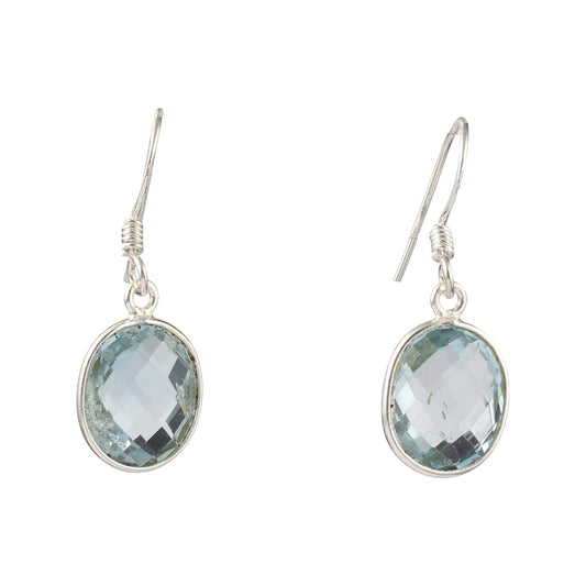 Checker Cut Blue Topaz Dangle Earrings Handmade 925 Sterling Silver Natural Gemstone French Ear Wire Earrings