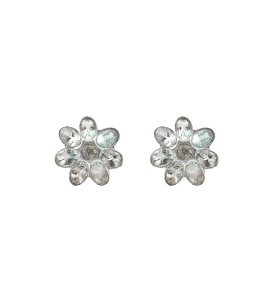 Multi Blue Topaz Floral Stud Earrings in 925 Sterling Silver Handmade Designer Gemstone Earrings Jewelry