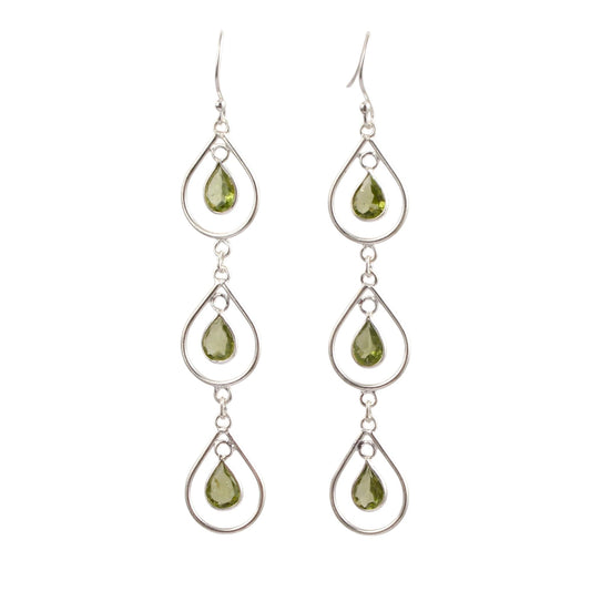 Trio Dangle Pear Peridot Earring Handmade 925 Sterling Silver Natural Faceted Gemstone Earrings