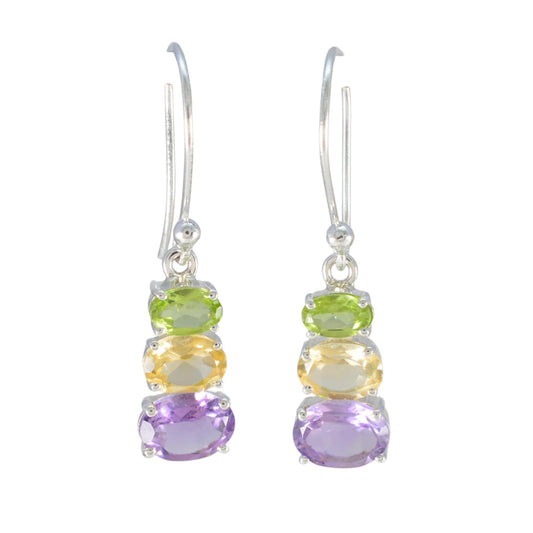 Peridot, Citrine & Amethyst Earrings Handmade 925 Sterling Silver Prong Setting Earrings Jewelry