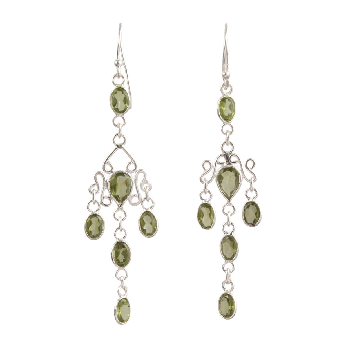 Long Dangle Natural Peridot Earring 925 Sterling Silver Handmade Faceted Green Gemstone Earrings