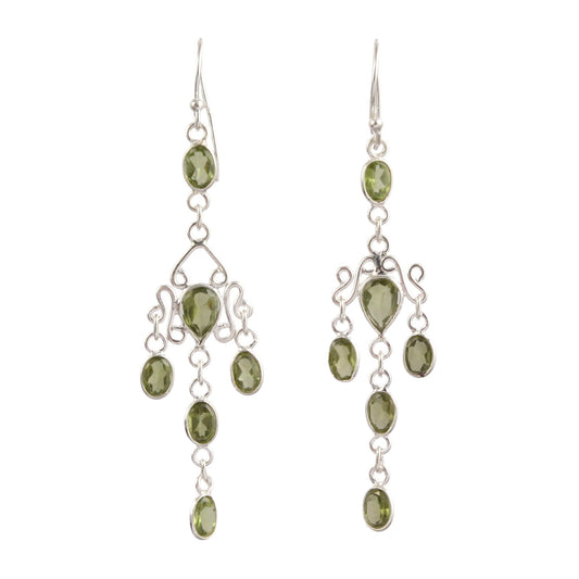 Long Dangle Natural Peridot Earring 925 Sterling Silver Handmade Faceted Green Gemstone Earrings
