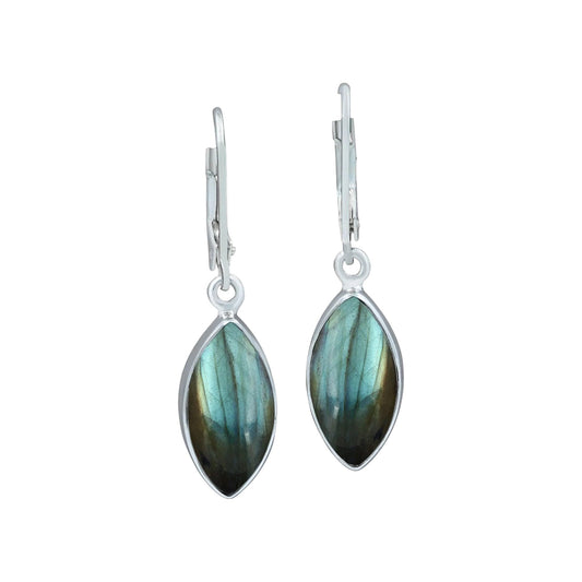 Handmade Marquise Labradorite Earrings 925 Sterling Silver Dangle Lever Back Earrings Natural Gemstone Jewelry