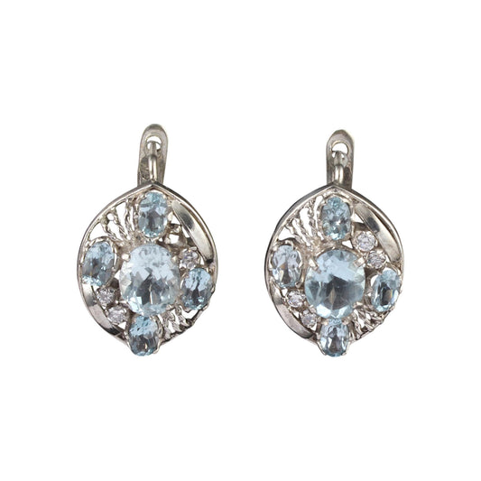 Vintage Style Dangle Natural Blue Topaz Earrings Handmade Prong Setting 925 Sterling Silver Earrings