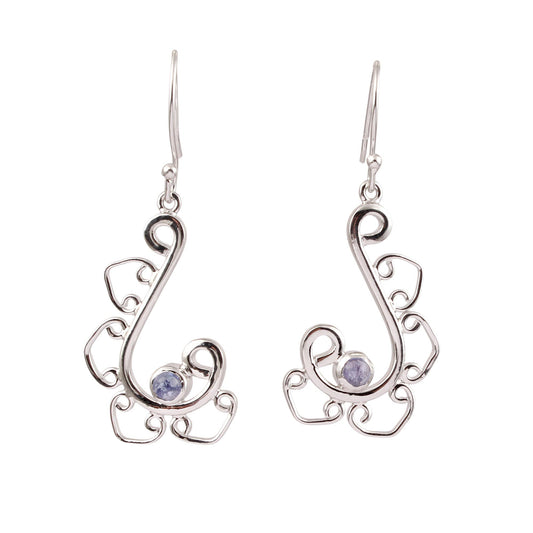 Designer Iolite Earrings Handmade 925 Sterling Silver Natural Iolite Dangle Traditional Earrings Jewelry