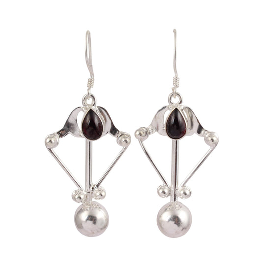 Designer Silver Ball Dangle Garnet Earrings Handmade 925 Sterling Silver Ethnic Wear Earrings