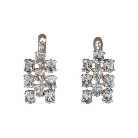 Blue Topaz Cluster Earrings Handmade Prong Setting 925 Sterling Silver Prong Setting Earrings Jewelry