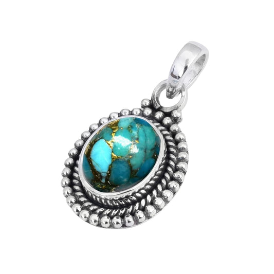 Blue Copper Turquoise Pendant 925 Sterling Silver Handmade Oval Gemstone Pendant for Women Designer Healing Jewellery Christmas Gift for Her, Wife, Mum, Sister