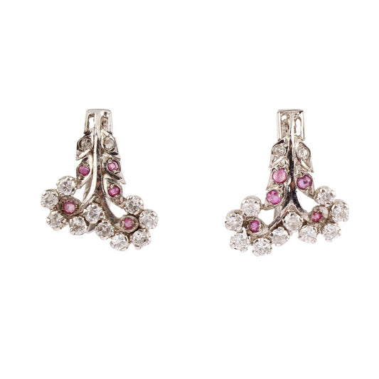 Tourmaline & CZ Studded Earrings Handmade 925 Sterling Silver Designer Gemstone Earrings with Russian Lock