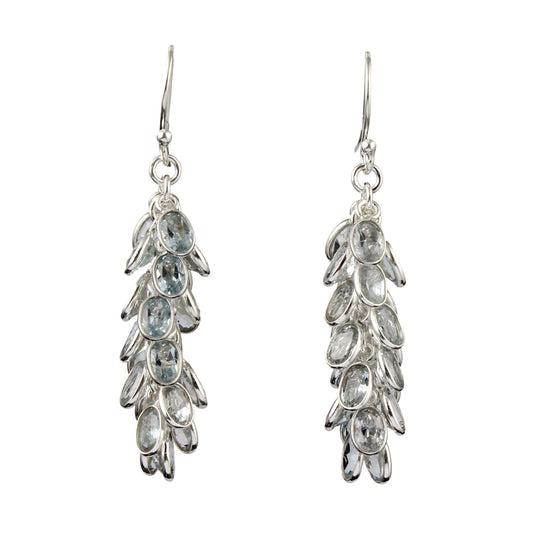 Artistic Bunch Blue Topaz Earrings Handmade 925 Sterling Silver Multi Oval Gemstone Earrings Jewelry