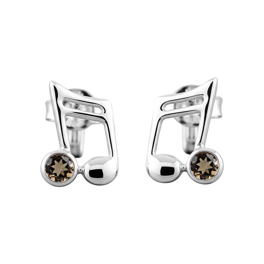 Music Note Gemstone Earrings Handcrafted 925 Sterling Silver Music Charm Stud Earrings (1, Sterling Silver, Smoky Quartz)