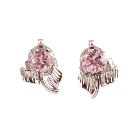 Pink Zircon Earrings Handmade 925 Sterling Silver Prong Setting Faceted Gemstone Stud Earrings Jewelry