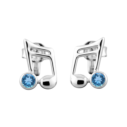 Music Note Gemstone Earrings Handcrafted 925 Sterling Silver Music Charm Stud Earrings (1, Sterling Silver, Blue Topaz)