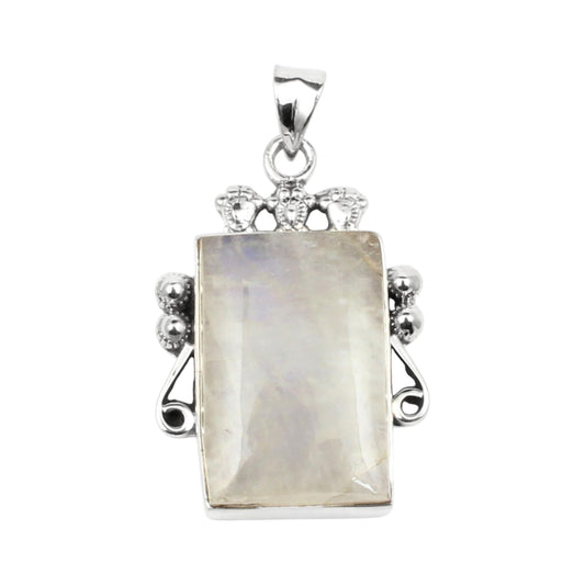 Rainbow Moonstone Pendant Designer 925 Sterling Silver Handmade Gemstone Jewelry Gift For Her