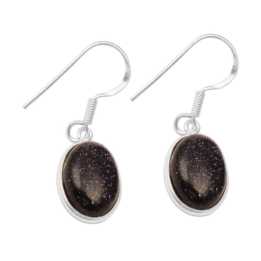 Blue Sunstone Dangle Earring in 925 Sterling Silver Handmade Natural Gemstone Bezel Set Lightweight Earrings
