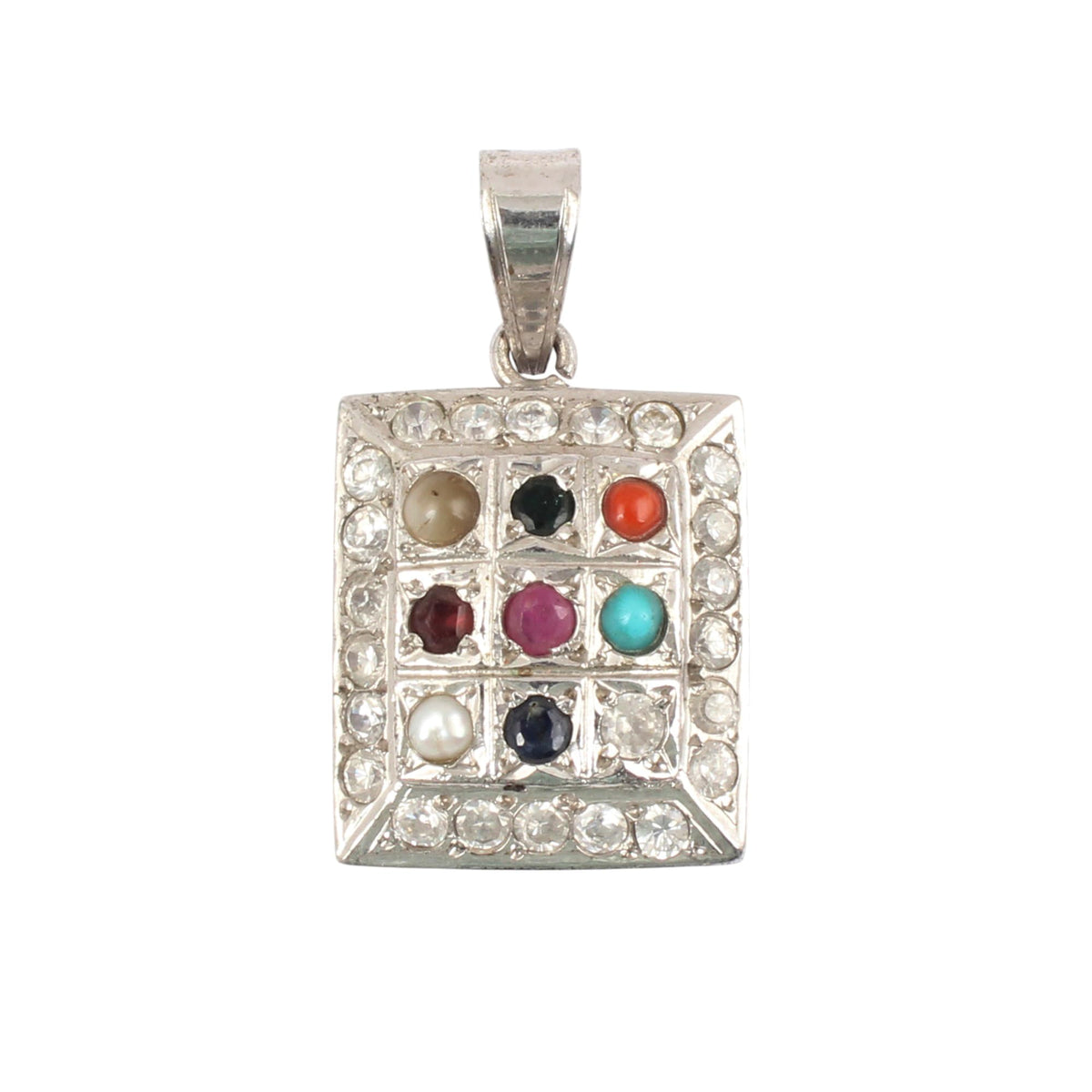 Natural Navratna Gems Pendant Nine Stone Pendant Astrological Birthstone For Unisex 925 Sterling Silver Gift
