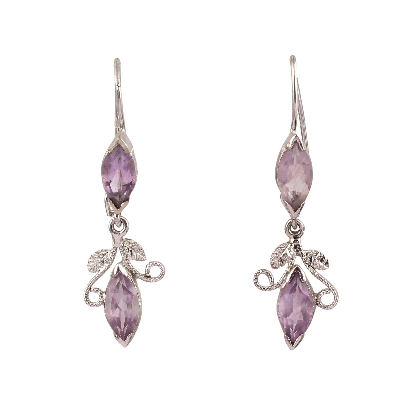 Marquise Faceted Amethyst Earrings Handmade 925 Sterling Silver Dangle Earrings Jewelry