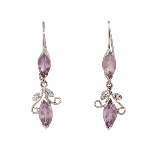 Marquise Faceted Amethyst Earrings Handmade 925 Sterling Silver Dangle Earrings Jewelry