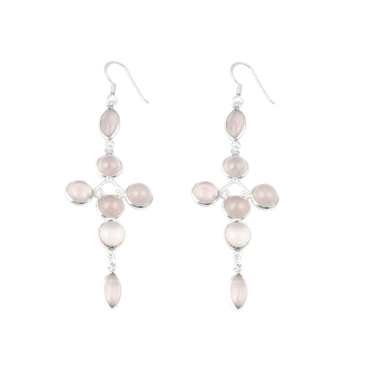 Long Dangle Multi Rose Quartz Gemstone Silver Earrings Pink Crystal Jewelry Gift Birthstone Dangle Earrings Dainty 925 Sterling Silver Earring