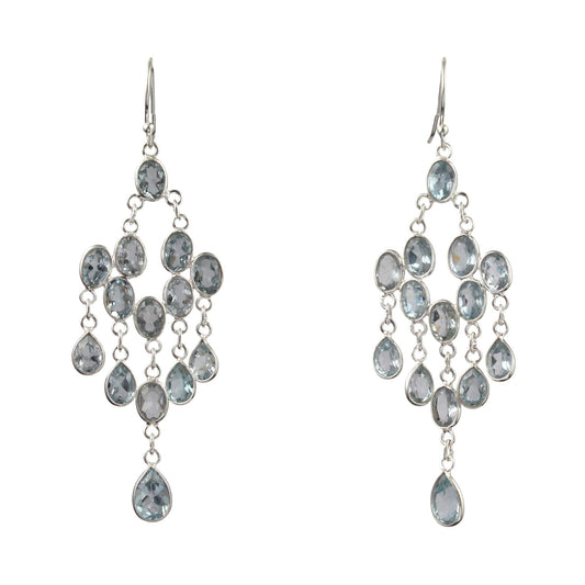 Long Dangle Natural Multi Blue Topaz Earrings Handmade 925 Sterling Silver Faceted Gemstone Earrings For Women Girls