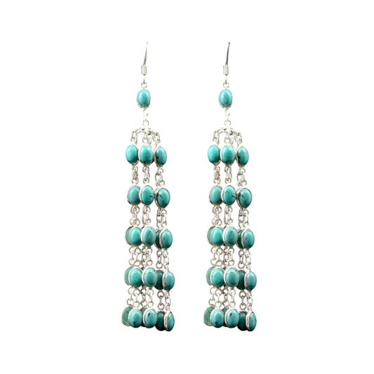 Multi Blue Turquoise 925 Sterling Silver Chandelier Earring Handmade Long Dangle Gemstone Jewelry