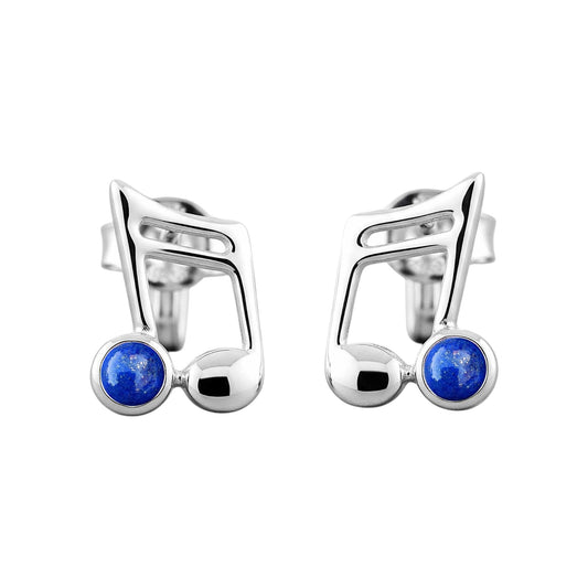 Music Note Gemstone Earrings Handcrafted 925 Sterling Silver Music Charm Stud Earrings (1, Sterling Silver, Lapis Lazuli)