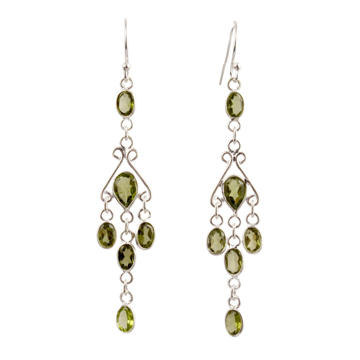 Long Dangle Green Peridot Earrings 925 Sterling Silver Handmade Faceted Gemstone Earring