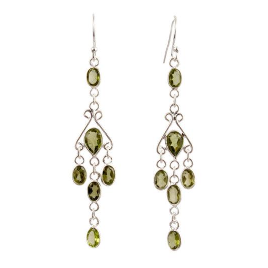 Long Dangle Green Peridot Earrings 925 Sterling Silver Handmade Faceted Gemstone Earring