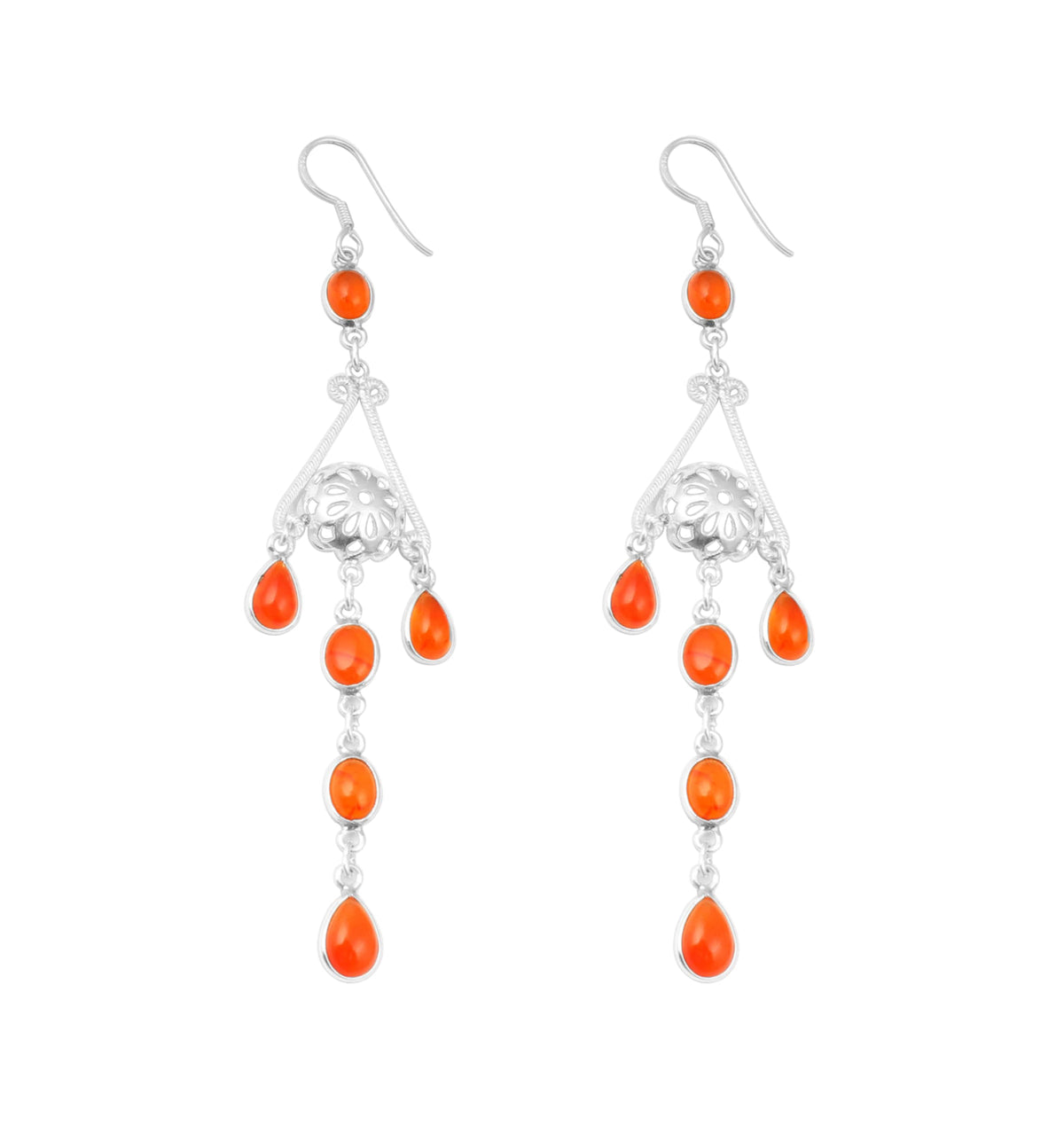 Long Dangle Carnelian Earrings with 925 Sterling Silver Ethnic Wear Jewelry Handmade Natural Gemstone Earring