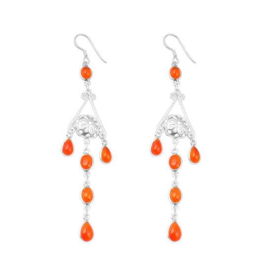 Long Dangle Carnelian Earrings with 925 Sterling Silver Ethnic Wear Jewelry Handmade Natural Gemstone Earring
