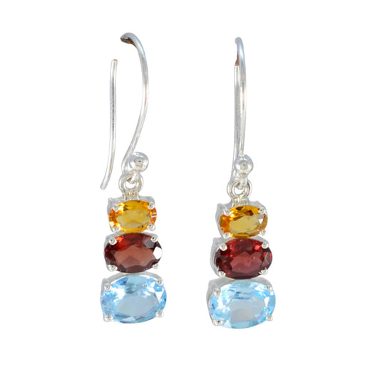 Multi Gemstone Dangle Earrings Handmade 925 Sterling Silver Prong Setting Birthstone Earrings