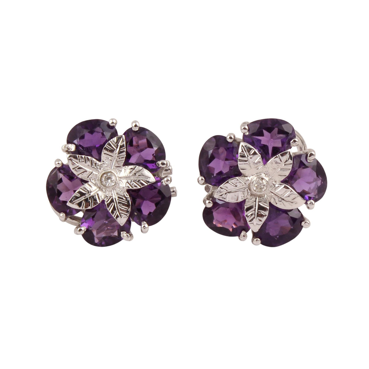 Floral Amethyst Stud Earrings 925 Sterling Silver February Birthstone Jewelry Prong Setting Handmade Jewelry