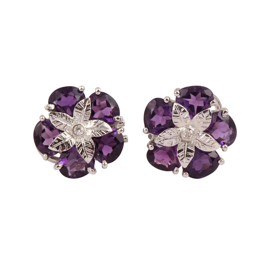 Floral Amethyst Stud Earrings 925 Sterling Silver February Birthstone Jewelry Prong Setting Handmade Jewelry