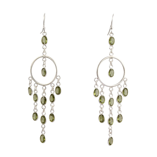 Statement Long Dangle Peridot Earring Handmade 925 Sterling Silver Jewelry August Birthstone Earrings