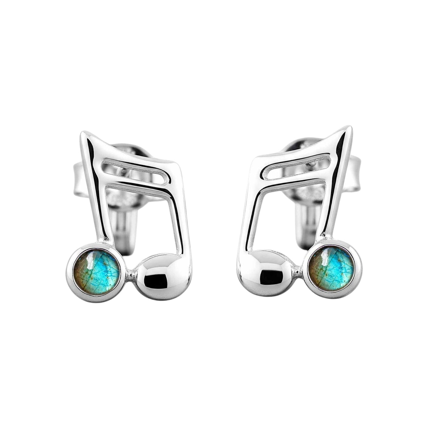 Music Note Gemstone Earrings Handcrafted 925 Sterling Silver Music Charm Stud Earrings (1, Sterling Silver, Labradorite)