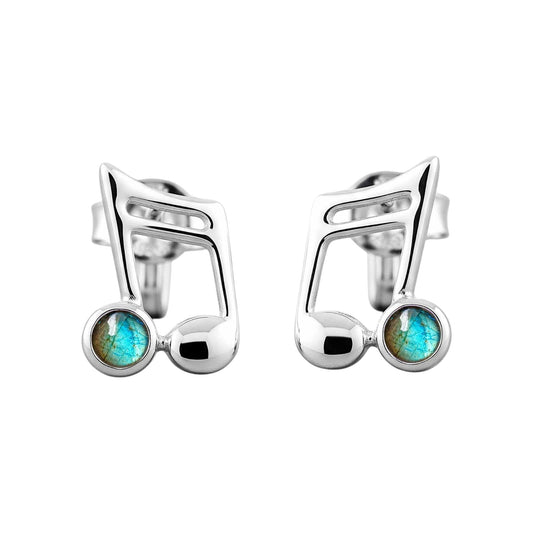 Music Note Gemstone Earrings Handcrafted 925 Sterling Silver Music Charm Stud Earrings (1, Sterling Silver, Labradorite)