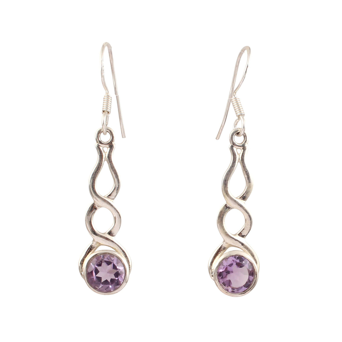 Natural Round Faceted Amethyst Earrings Handmade 925 Sterling Silver Long Dangle Earrings Jewelry