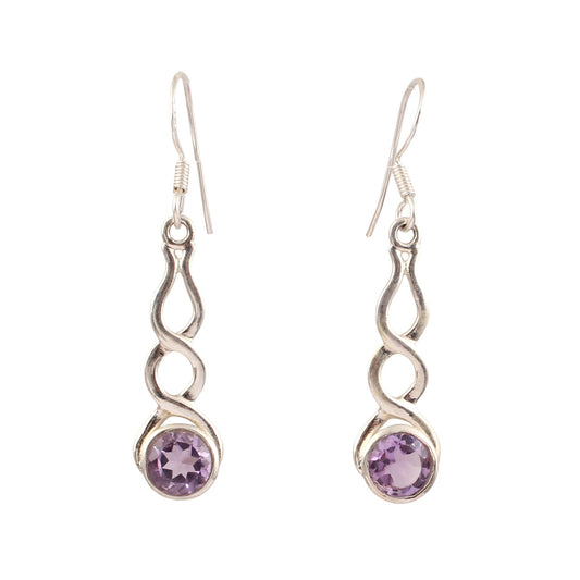 Natural Round Faceted Amethyst Earrings Handmade 925 Sterling Silver Long Dangle Earrings Jewelry