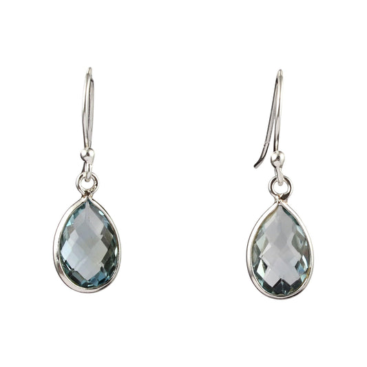 Checker Cut Blue Topaz Dangle Earrings Handmade 925 Sterling Silver Natural Gemstone French Ear Wire Earrings