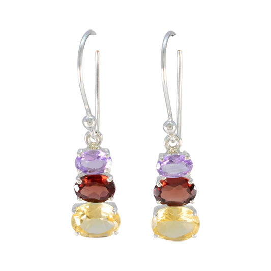 Amethyst, Garnet & Citrine Earrings Handmade 925 Sterling Silver Prong Setting Earrings Jewelry