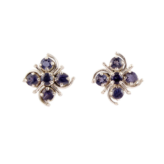 Floral Tanzanite Stud Earrings Handmade 925 Sterling Silver Prong Setting Post Stud Earrings Jewelry