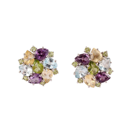 Multi Birthstone Stud Earrings Chunky Gemstone Jewelry Handmade Prong Setting 925 Sterling Silver Earrings