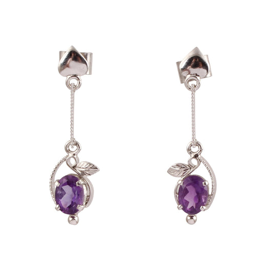 Natural Amethyst Leaf Earrings Handmade Prong Setting 925 Sterling Silver Dangle Earrings Jewelry
