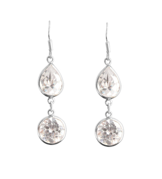 Dainty Cubic Zirconia Silver Dangle Earrings 925 Sterling Silver Earrings Wedding Anniversary Jewelry CZ Diamond Earrings