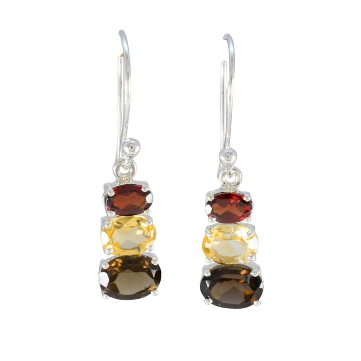 Garnet, Citrine & Smoky Quartz Earrings Handmade 925 Sterling Silver Prong Setting Earrings Jewelry