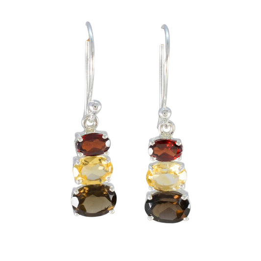 Garnet, Citrine & Smoky Quartz Earrings Handmade 925 Sterling Silver Prong Setting Earrings Jewelry