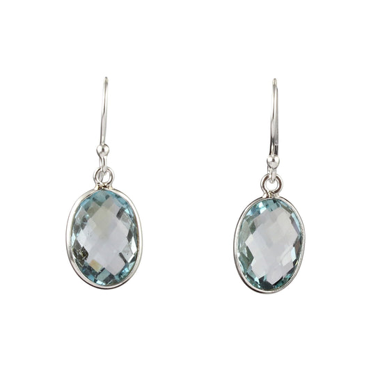 Checker Cut Blue Topaz Earrings Handmade Bezel 925 Sterling Silver Natural December Birthstone Jewelry