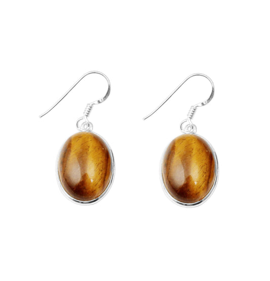 Tiger's Eye Earrings in 925 Sterling Silver Handmade Oval Shape Natural Gemstone Bezel Setting Earring